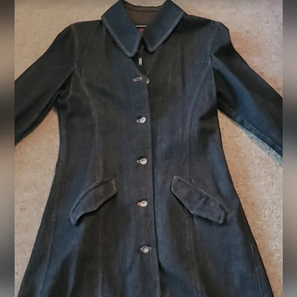 NWOT DKNY Retro Indigo Denim Trench Coat Sz M - Picture 1 of 6
